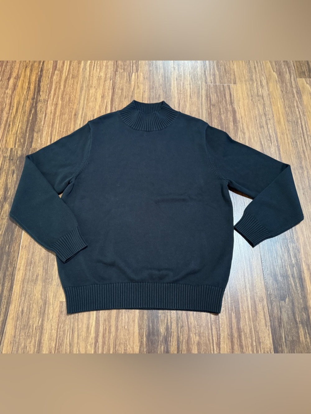 NWT J. Crew Men's Black Mock Neck Cotton Knit Pullover Sweater Size L